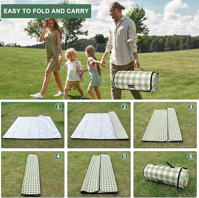 Picnic Blankets Waterproof Sandproof Foldable & Machine Washable, 80''x100'' Extra Large Beach Blankets, Simple Stylish Gingham Outdoor Blankets Grass Lawn Park for Family Camping Party