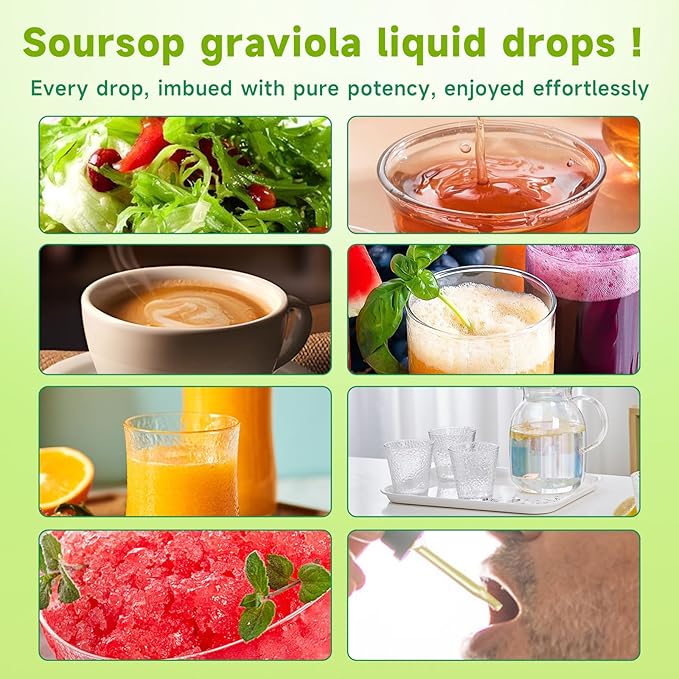Soursop Graviola Liquid Drops - 2000mg Pure Soursop Extract Blended with 300mg Sea Moss & 100mg Elderberry - Powerful Cell Support, Antioxidant-Rich, Immune-Boosting - 2 Fl Oz (60ml) Bottle