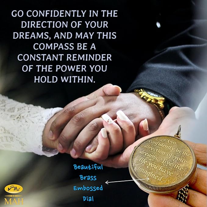 True North Compass – Go Confidently in The Direction of Your Dreams – Embossed Brass Compass – Graduation, Confirmation, Birthday, Motivational Gift for Him, Her, Students, Boys, Girls, High School