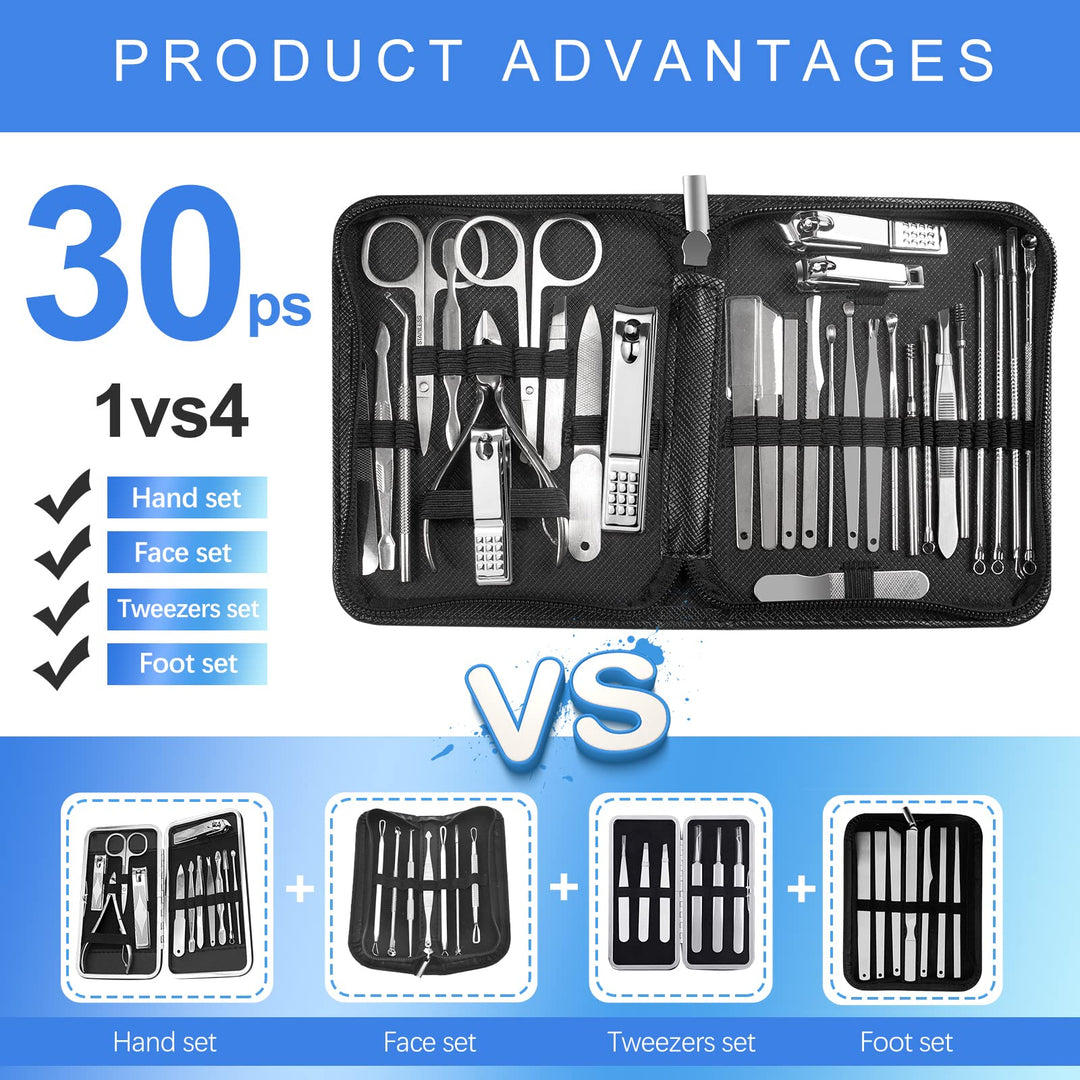 Manicure Set 30 in 1 Fingernail Clipper Set,RedFlow Nail Clippers & Toenail Clippers,Manicure Kit,Pedicure Kit,Suitable for Travel Manicure Tools,Nail Kit with Everything Profe (Black)