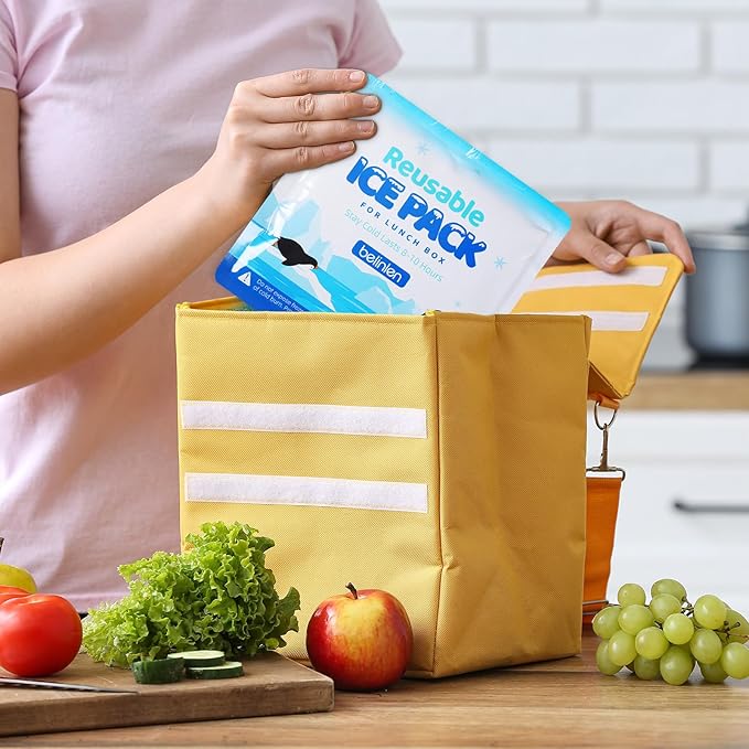 6 Pack Reusable Ice Packs for Lunch Boxes - 7x7 Inch Long-Lasting Freezer Packs, BPA-Free Gel & Leakproof Design Cold Packs for Cooler, Camping, Travel