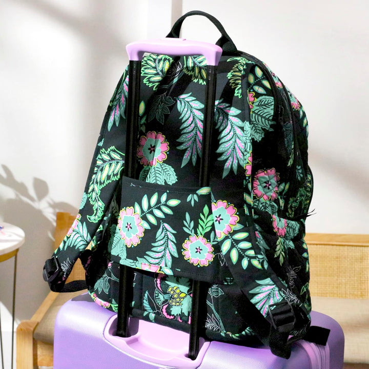 Vera Bradley Women's Cotton Campus Backpack, Black - Recycled Cotton, One Size