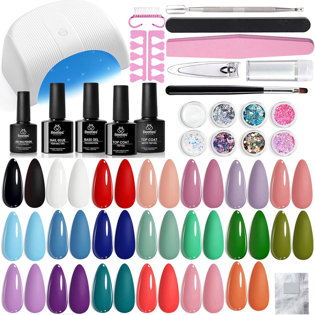 44-Piece Gel Nail Polish Kit | UV Light | 24 Colors | Base & Top Coats | Gifts for Women