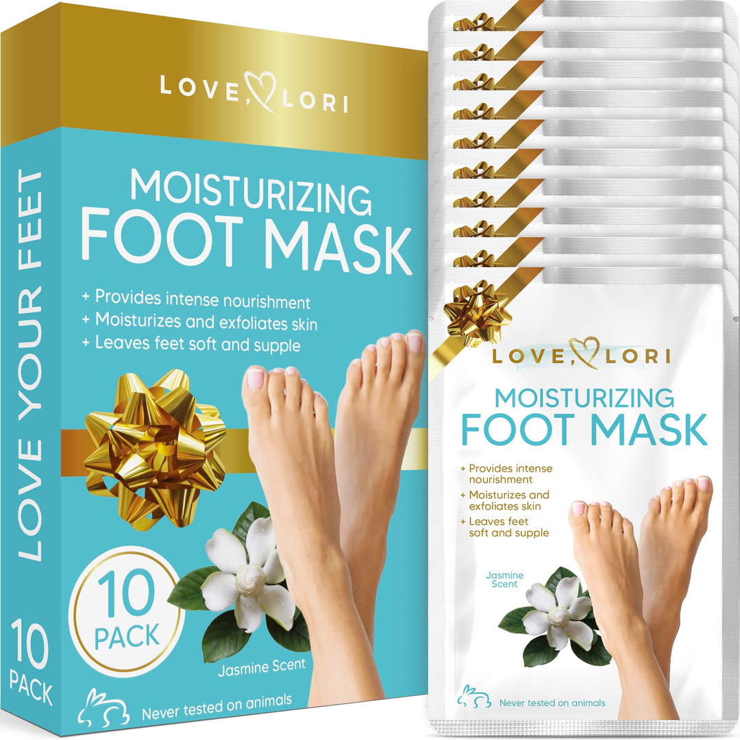 Love, Lori Foot Mask for Dry Cracked Feet (Pack of 10) - Effective Care Spa Kit - Feet Peeling Moisturizers