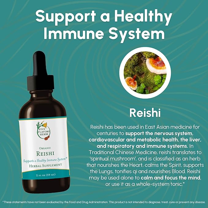 Reishi Tincture - Nervous & Immune System Support, Respiratory System, Cardiovascular & Metabolic Health, Focus & Calm Mind, Herbal Supplement - 2 Fl Oz