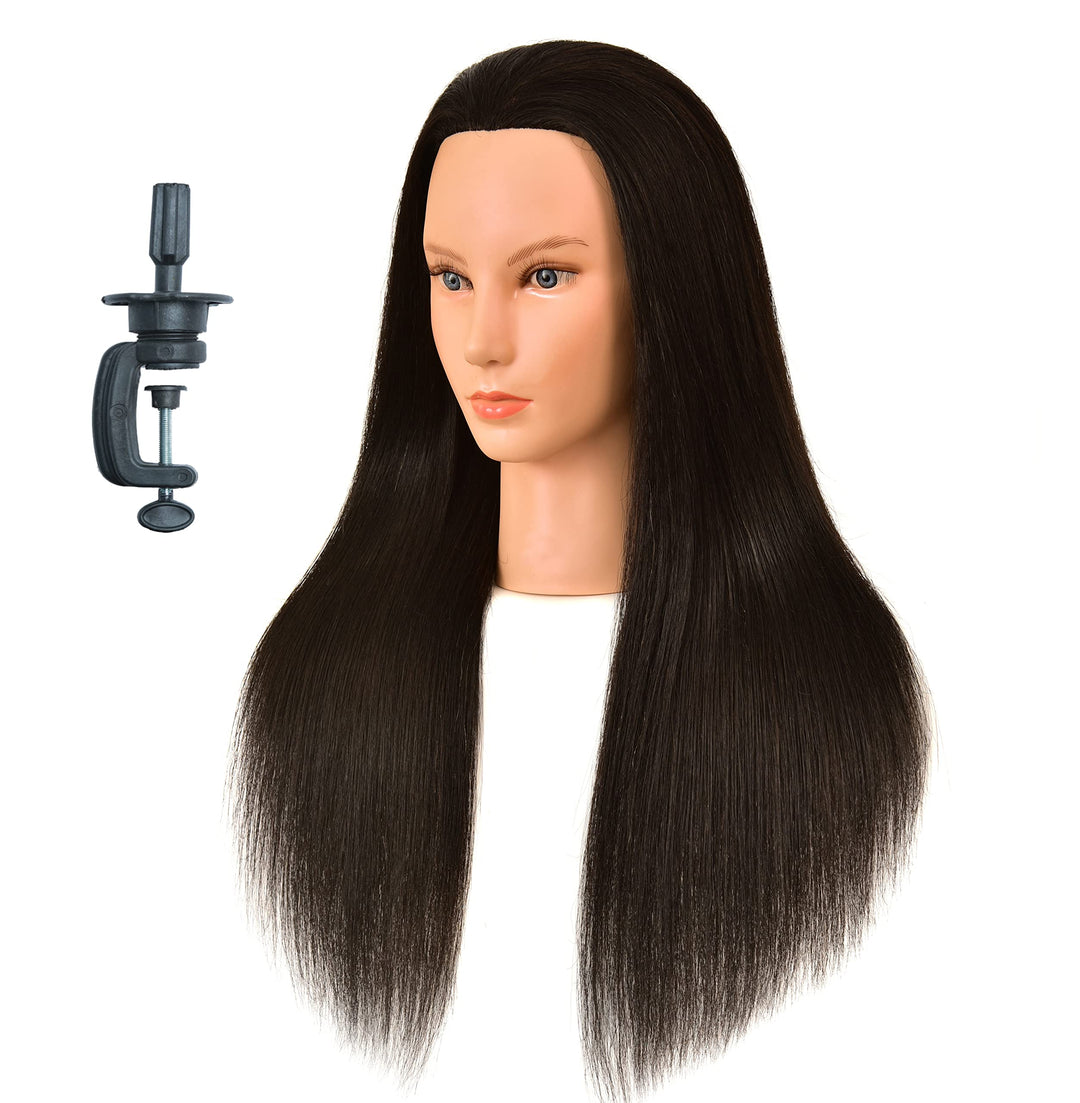 Bellrino 20-22'' 50% Human Hair And 50% Soft Fiber Hair Cosmetology Mannequin Manikin Training Head With Synthetic Fiber - (8630