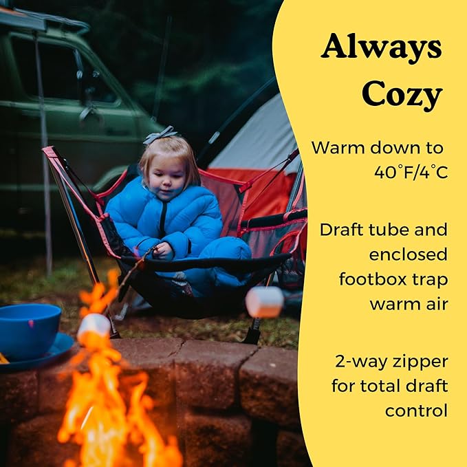 Big Mo 40° Kids Sleeping Bag (Ages 18-36m). The Coziest, Funnest Camping Sleeping Bag for Kids with Adjustable Cuffs.