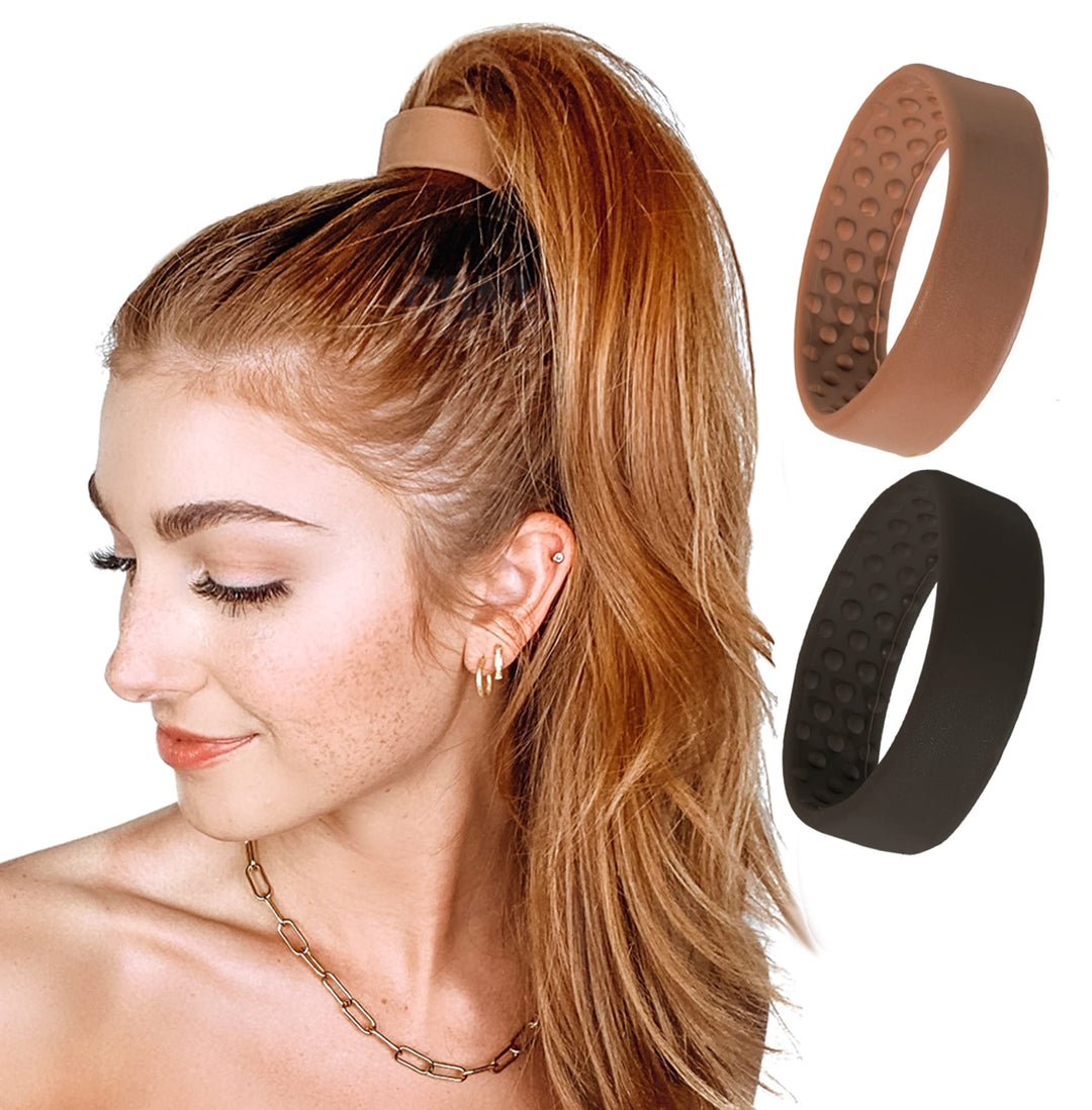 PONY-O for Fine, Medium or Slightly Thick Hair - Original No Damage Volumizing Ponytail Hair Ties - Patented Bendable Design - Stylish Hair Accessories for Women - 2 Pack Black & Copper - Medium