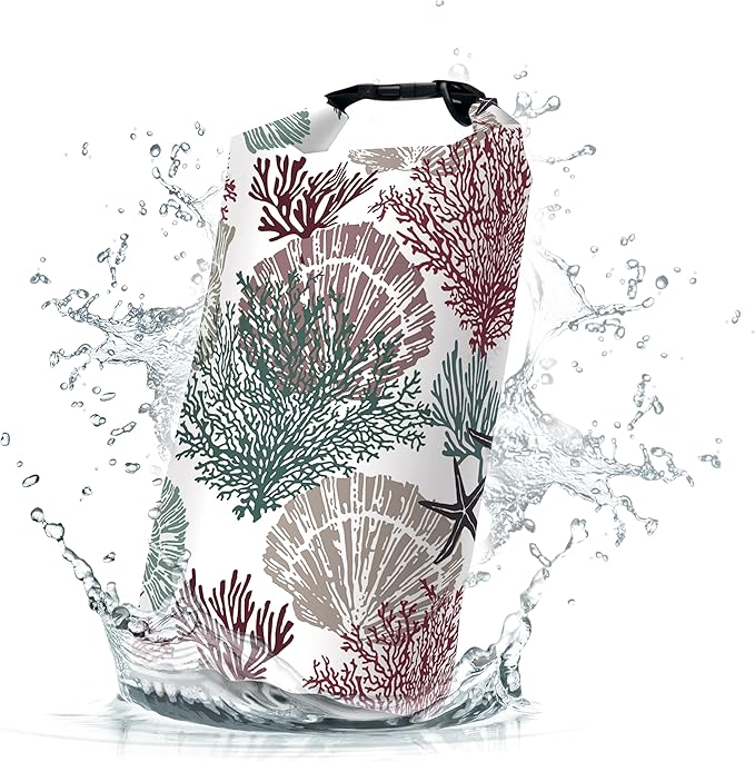 Waterproof Dry Bag,Roll Top Coastal Summer Beach Coral Starfish Waterproof Backpack 5L/10L/20L Floating and Lightweight Bags for Kayaking, Boating, Fishing, Swimming and Camping