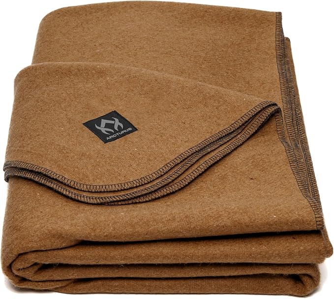 Arcturus Military Wool Blanket - Warm, Thick, Washable - Great for Outdoors, Camping, Stadium Blanket, Picnics, Travel - Car & Bushcraft Survival Kits, Large 64in x 88in 4.5 lb