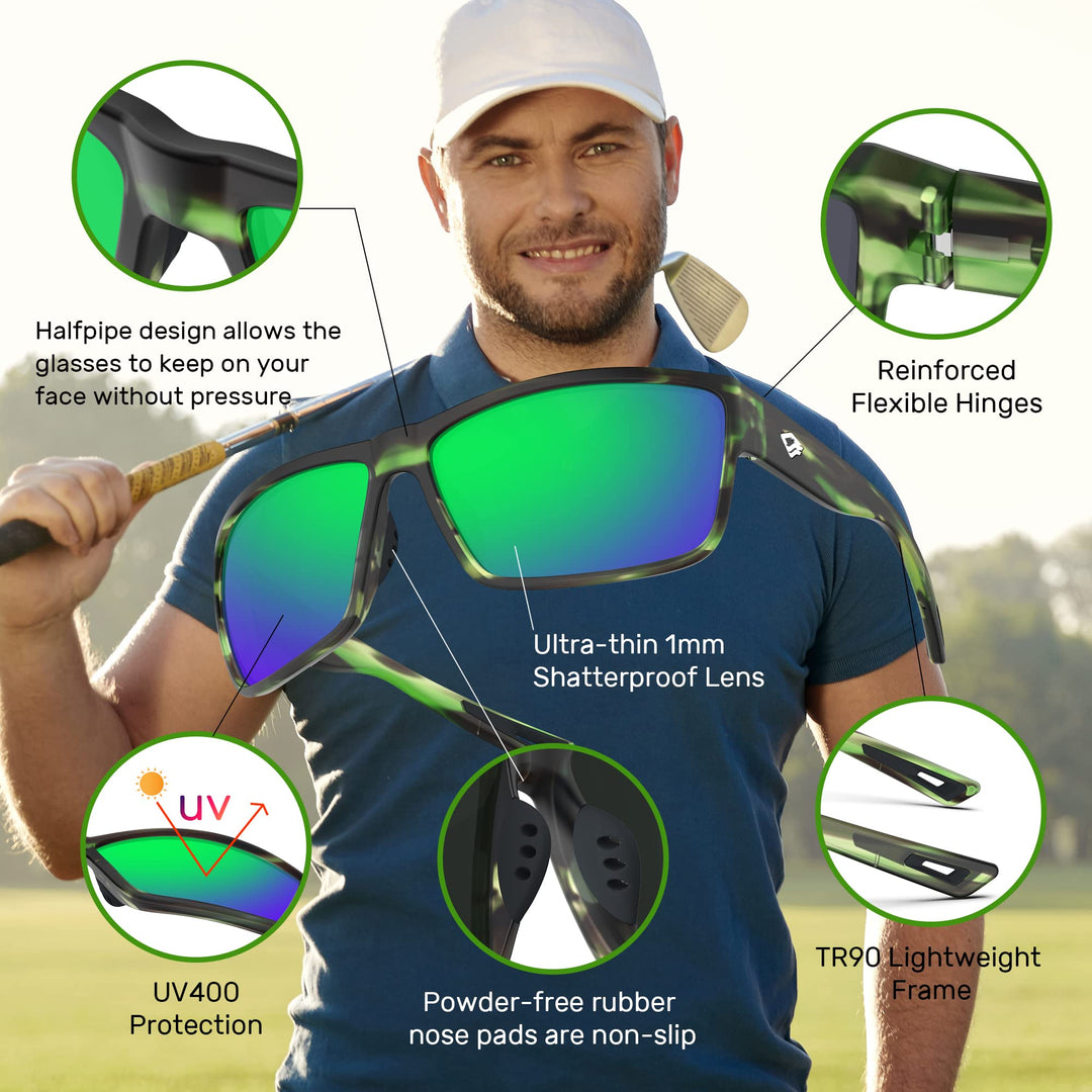 TOREGE Polarized Sunglasses Womens and Men, Oversized Designer Sunglasses UV Protection for Baseball Golf Fishing Boating Vacation Honeymoon TR26 (Matte Wetland Camouflage & Tsavorite-Green)
