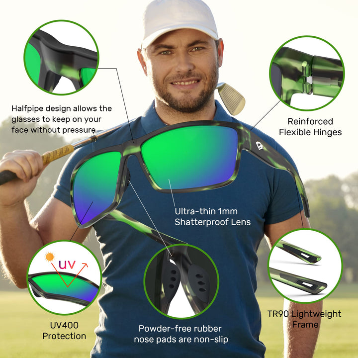 TOREGE Polarized Sunglasses Womens and Men, Oversized Designer Sunglasses UV Protection for Baseball Golf Fishing Boating Vacation Honeymoon TR26 (Matte Wetland Camouflage & Tsavorite-Green)