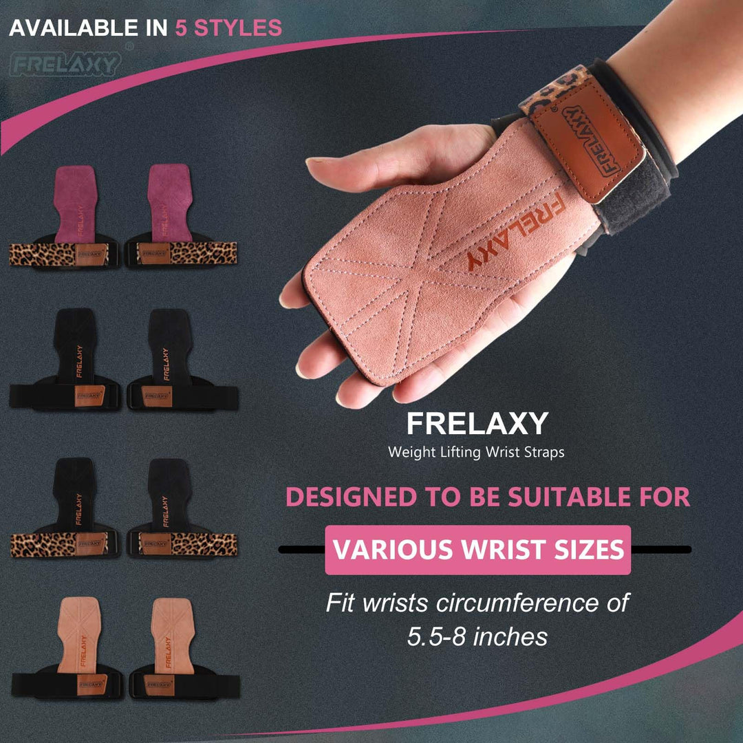Frelaxy lifting Grips Women and Men, Weight lifting Wrist Straps with Cushion Wrist Loop, Double Layer Leather, and Storage Pouch, Gym Gloves for Deadlift and Powerlifting (Pink/Leopard)