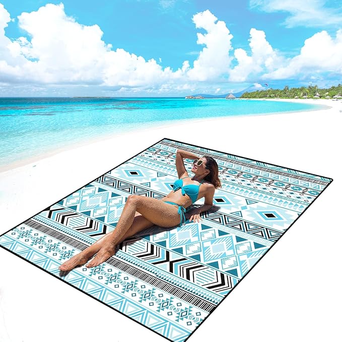 AISPARKY Beach Blanket Waterproof Sandproof, Oversized Large Beach Mat 79" X 83"/120"x108" for 1-8 Adults, Quick Drying&Compact&Lightweight, Picnic Mat Vacation Essentials for Beach Camping Travel