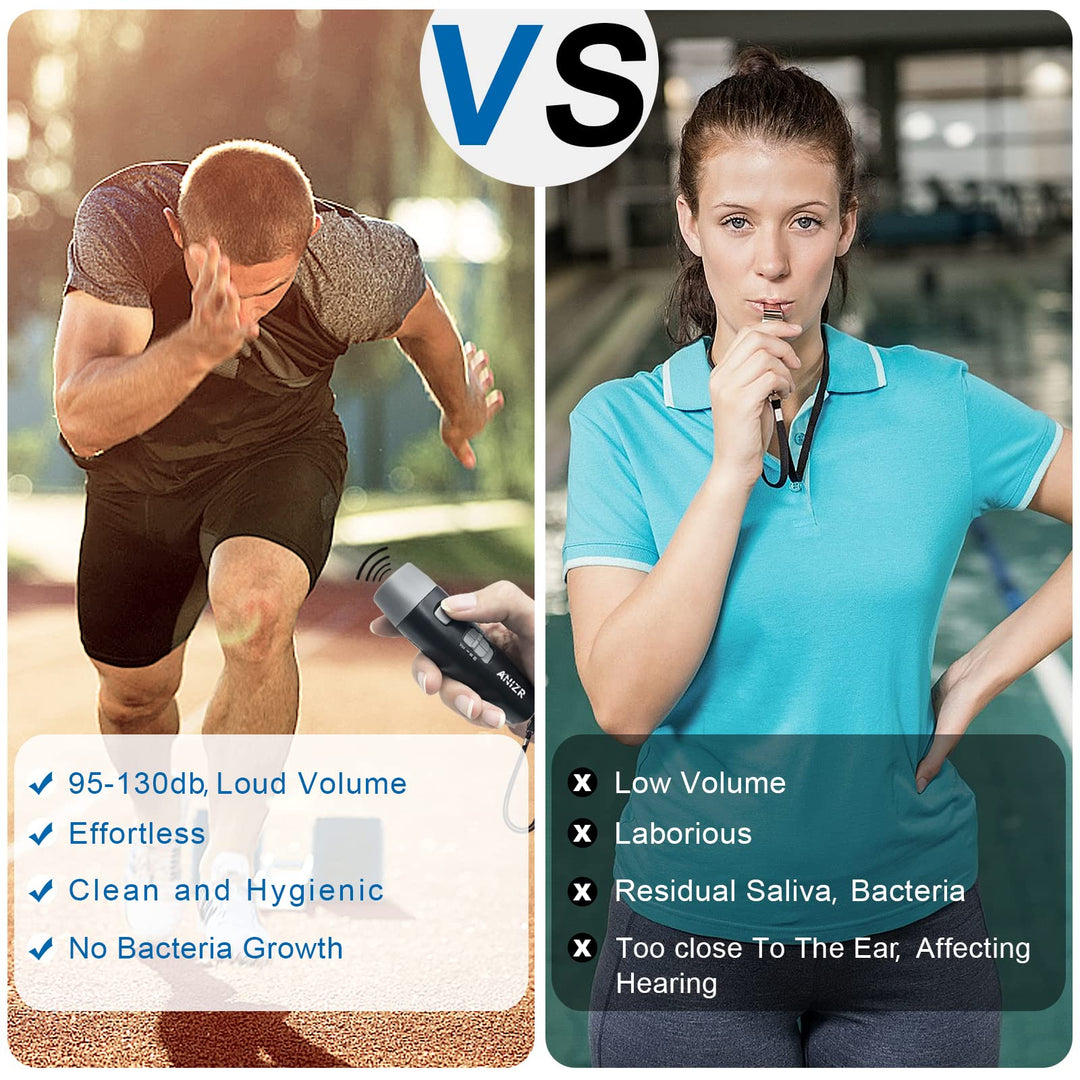 ANIZR Electronic Whistle 3 Tone,Three Adjustable High Volume Referee Whistles with Lanyard Handheld Sports Emergency Whistles for Coach,Police,Teacher,P.E, Outdoor Camping Hiking Boating (Black/2pcs)