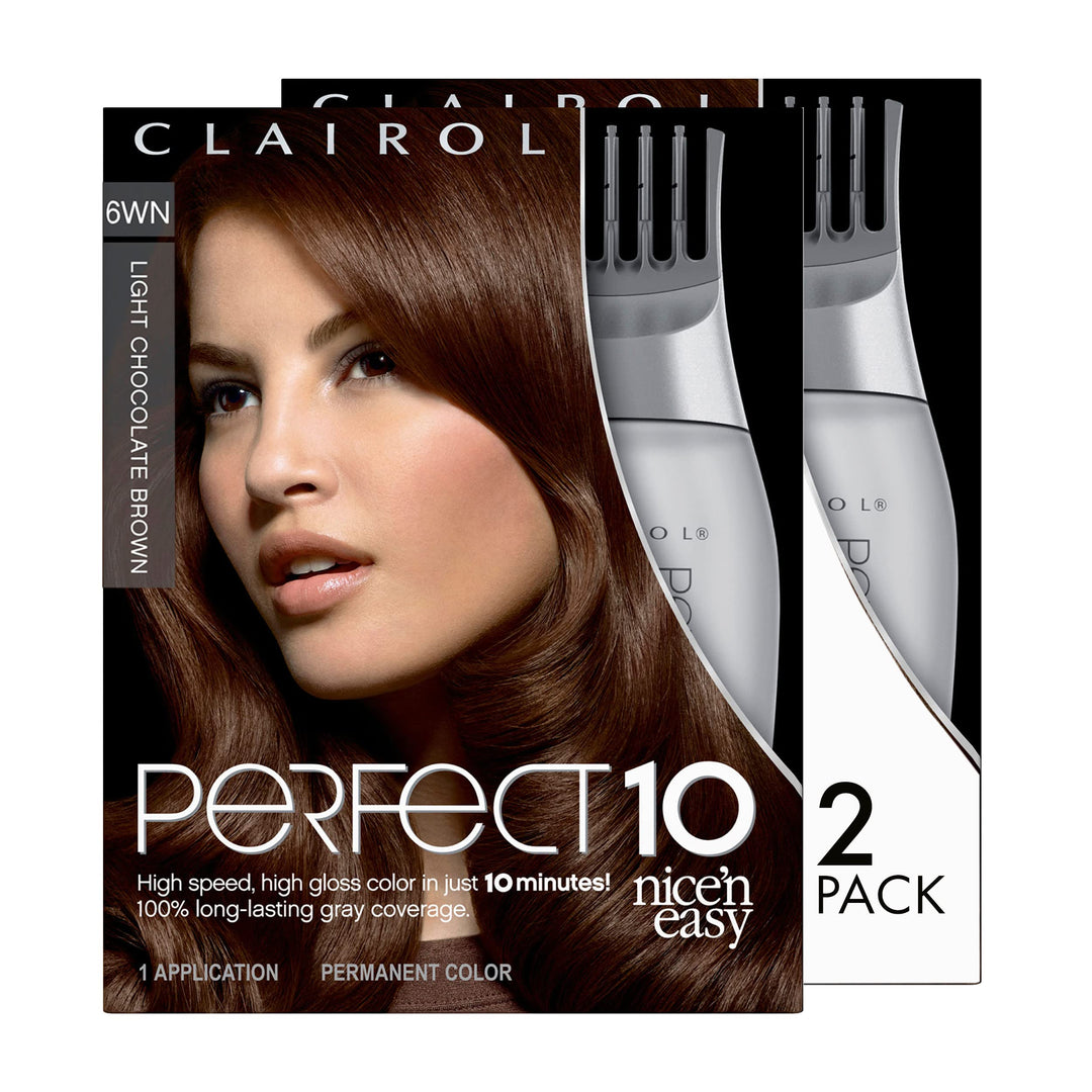 Clairol Nice'N Easy Perfect 10 Permanent Hair Dye, 6Wn Light Chocolate Brown Hair Color, Pack Of 2