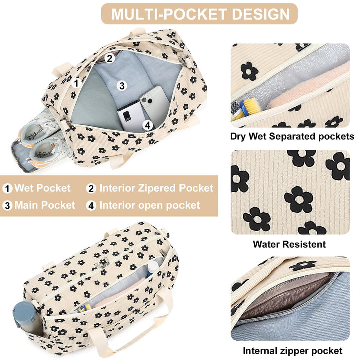 BLUBOON Duffle Bag Girls Kids Cute Gym Bag with Shoes Compartment & Wet Separation Waterproof Sports Overnight Travel Bag