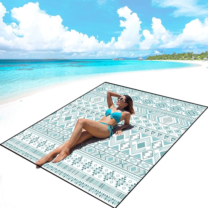AISPARKY Beach Blanket Waterproof Sandproof, Oversized Large Beach Mat 79" X 83"/120"x108" for 1-8 Adults, Quick Drying&Compact&Lightweight, Picnic Mat Vacation Essentials for Beach Camping Travel