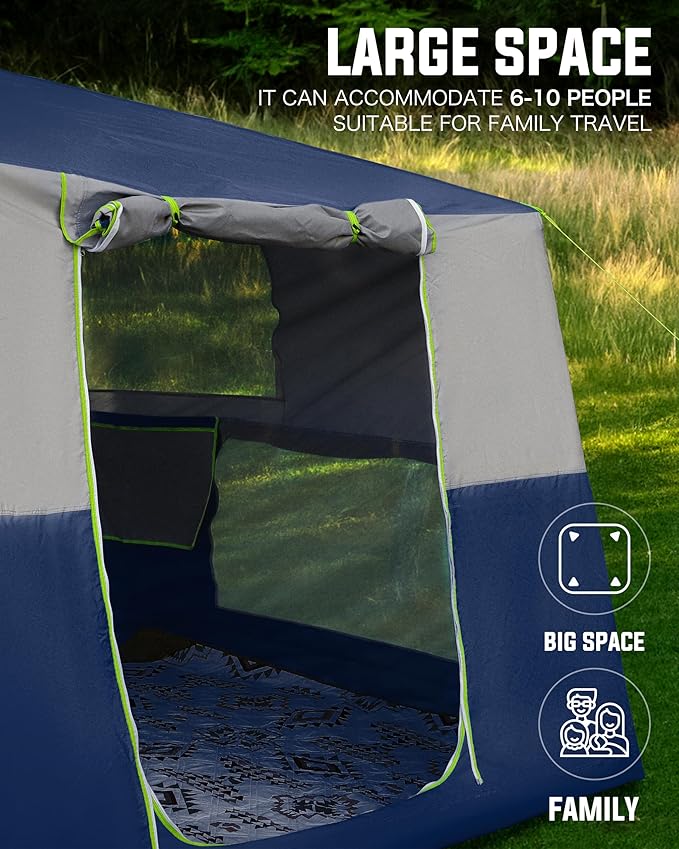 14.1'x6.5'x9' Inflatable Tents for Camping, Portable 6/8/10 Person Blow Up Air Tent, Waterproof Windproof Easy Setup Large Family Tent with 2 Doors, 6 Windows, Mosquito Screen