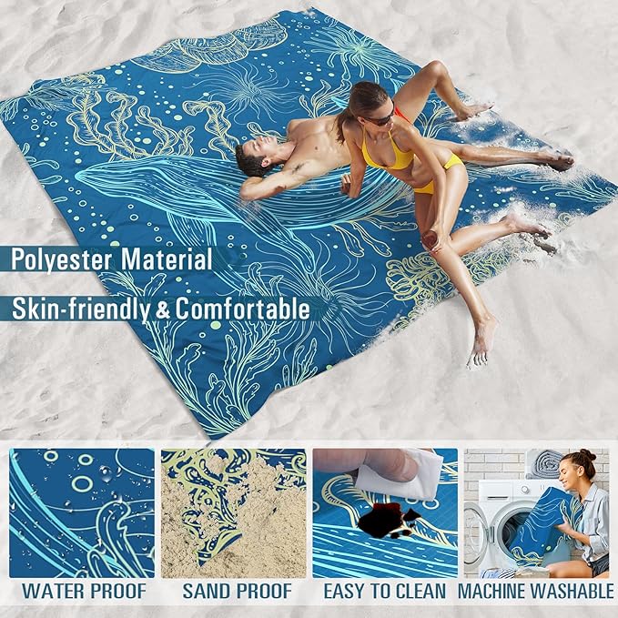 Beach Blanket Sandproof Waterproof 78''×81''1-5Adults Oversized,Compact Lightweight Durable Beach Mat for Travel Camping Hiking Picnic Blanket