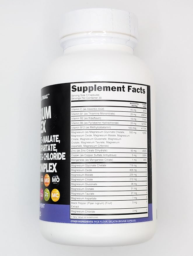 Clean Nutraceuticals Magnesium Complex 2285mg with Magnesium Glycinate Citrate Malate Oxide Taurate Aspartate Orotate & Mag Chloride, Zinc Copper Manganese & Vitamin C B1 B2 B6 B12 Complex - 2Pack