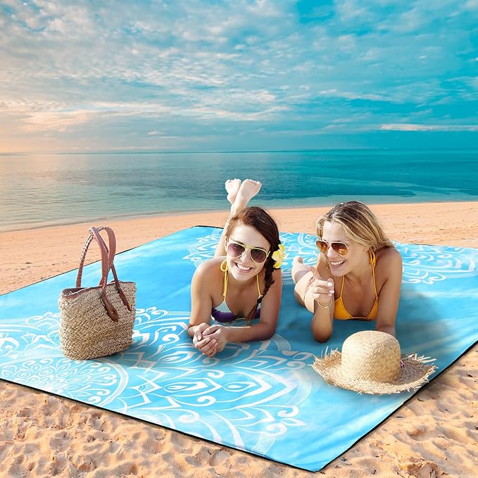 AISPARKY Beach Blanket Waterproof Sandproof, Oversized Large Beach Mat 79" X 83"/120"x108" for 1-8 Adults, Quick Drying&Compact&Lightweight, Picnic Mat Vacation Essentials for Beach Camping Travel