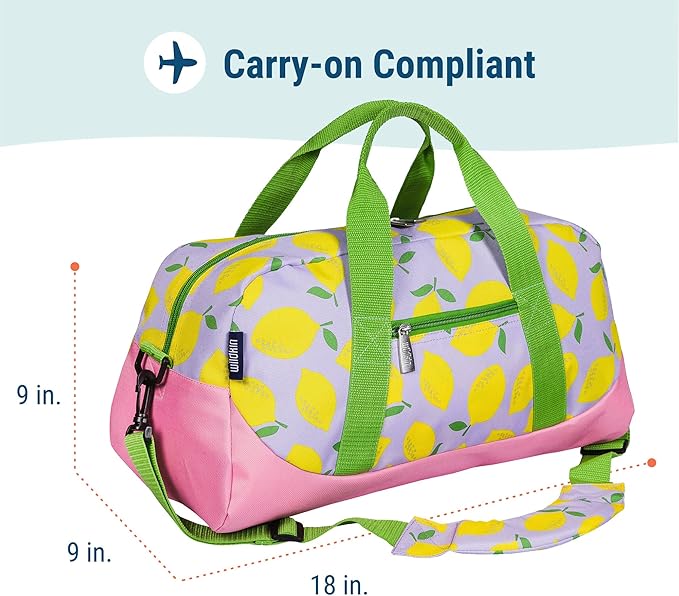 Wildkin Kids Overnighter Duffel Bag – Carry-On Size, Ideal for School & Sleepovers – Lilac Lemonade