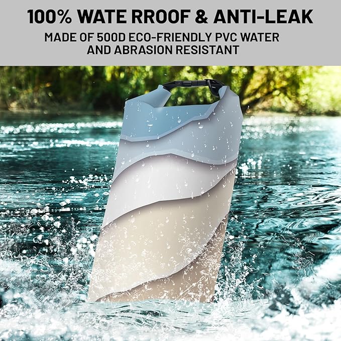 Waterproof Dry Bag,Roll Top Teal Blue Geometric Modern Small Waterproof Backpack 5L/10L/20L Floating Lightweight Bags for Kayaking, Boating, Fishing, Swimming Camping with Waterproof Phone Case