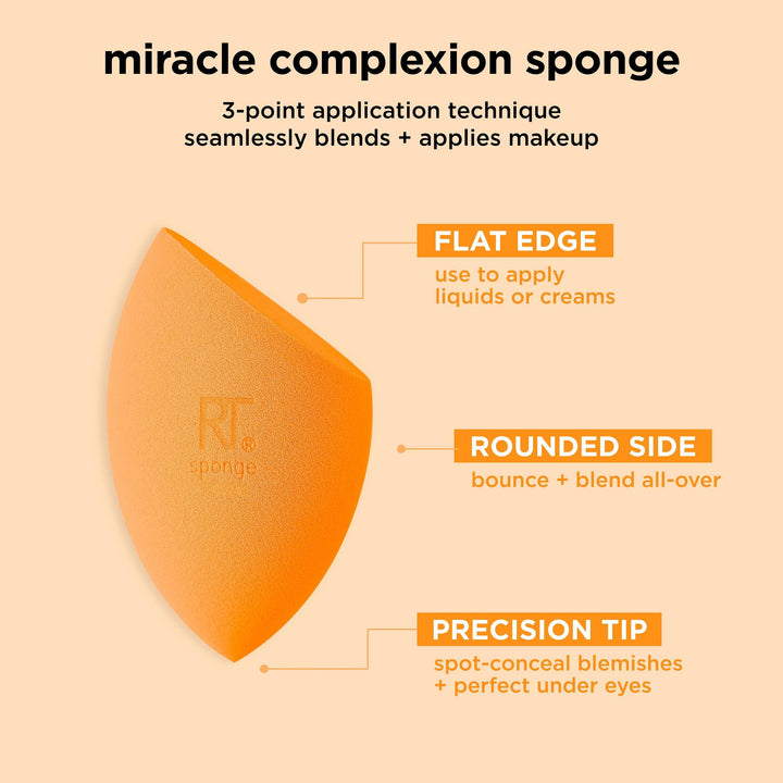 Real Techniques Miracle Complexion Sponge + Concealer Sponge Duo, Makeup Blending Sponges For Foundation & Concealer, Offers Light To Medium Coverage, Natural, Dewy Makeup, Latex-Free Foam 2 Count