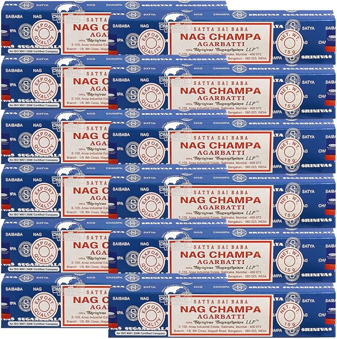 Nag Champa Incense Sticks 15g x 12 and Incense Stick Holder Bundle Insence Insense Satya Incense