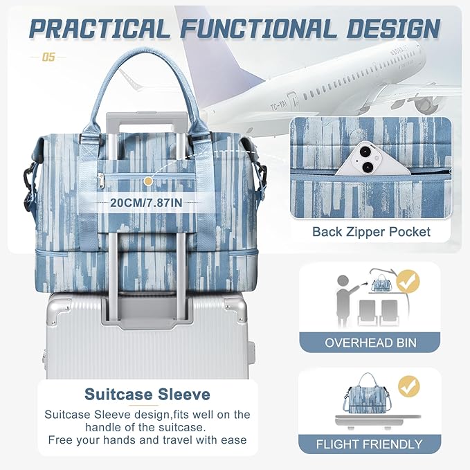 Travel Duffel Bag,Sports Tote Gym Bag,Shoulder Weekender Overnight Bag for Women