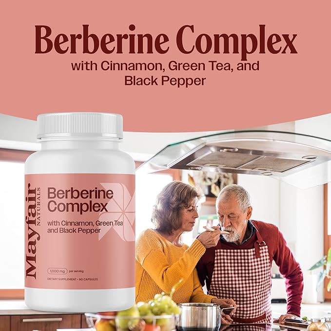 Berberine Complex Supplement, with Cinnamon, Green Tea, and Black Pepper 90 Capsules