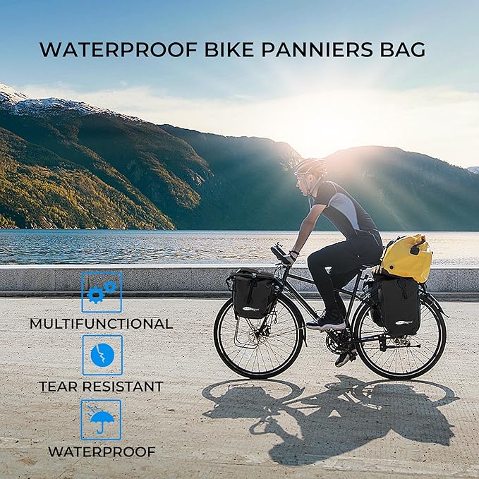 Waterproof Bike Pannier - 15L Saddle Bag for Bicycles Rear Rack - Bike Bag for Grocery, Laptop (Black, 1 PCS)