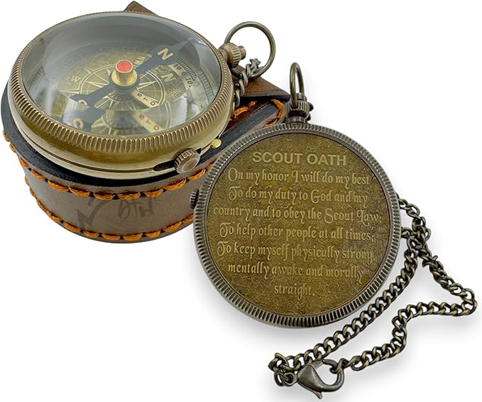 Handmade Scout Compass with Engraved Oath – Solid Brass, Perfect Motivational & Inspirational Gift for Boys, Teenagers & Scouts, Adventure Compass for Hiking, Camping & Outdoor Lovers