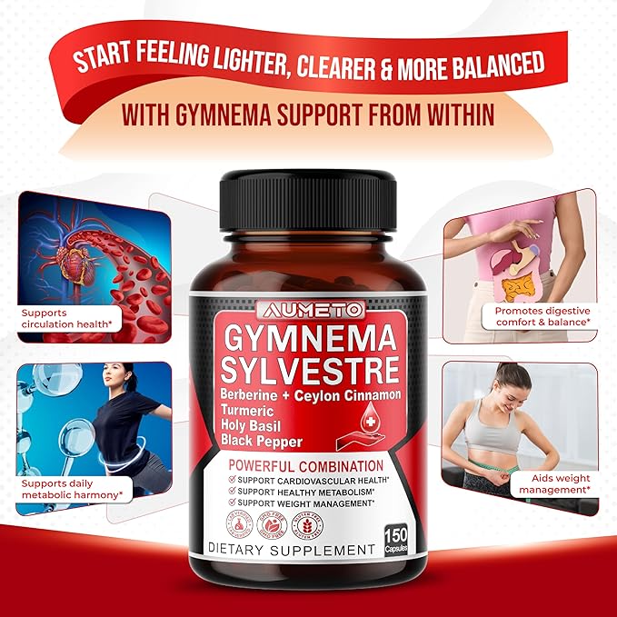 Ultra Gymnema Sylvestre Supplements - Enhanced with Berberine Ceylon Cinnamon Holy Basil for Optimal Immunity, Pancreatic & Circulatory Function