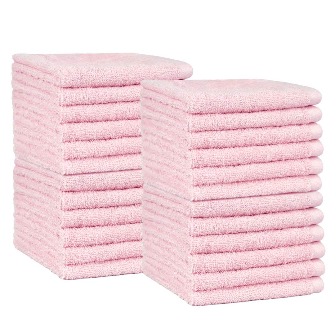 Amazon Basics face Towels for bathroom, 100% Cotton Extra Absorbent washcloth , Fast Drying - salon towel - 24 Pack Petal Pink (12 x 12 inches)