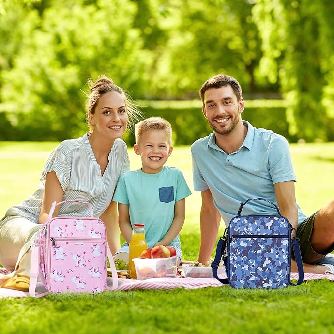 Kids Insulated Lunch Box Bag, Thermal Picnic Cool Bags with Adjustable Strap for Adults Children Women Men Boys Girls School Work (Pink HorsePony)