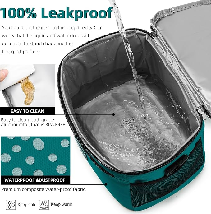 BEIMILY Lunch Box for Men/Women,Small Insulated Lunch Bag,Reusable LunchBox for work Picnic Beach,Leakproof Soft Cooler Tote Bag Organizer with Adjustable Shoulder Strap for Adults (Dark teal)