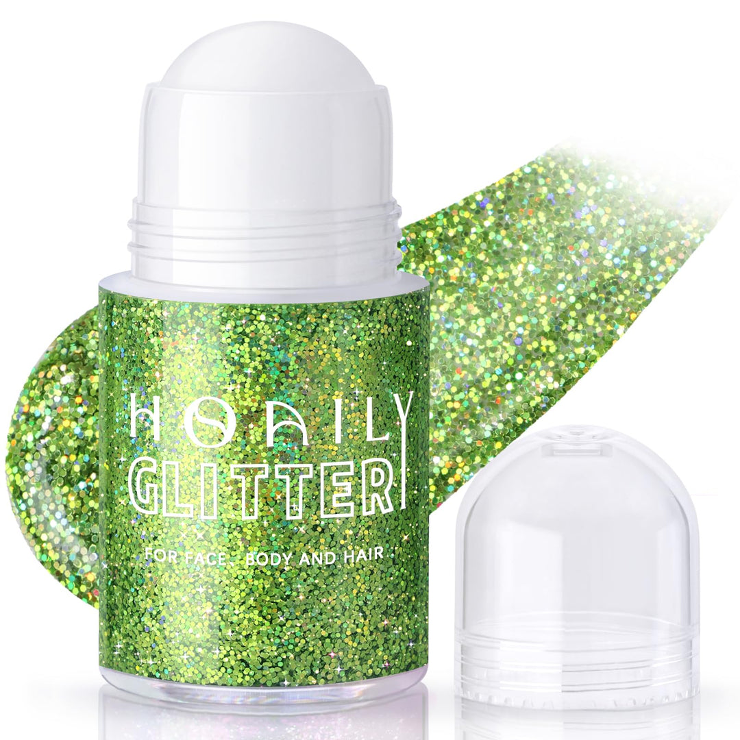 HOSAILY Roll-on Green Body Glitter Gel for Body Face Hair St Patricks Day Festival Rave Accessories, Holographic Hair Glitter Gel Chameleon Under Light, Chunky Mermaid Sequins Makeup (14#)