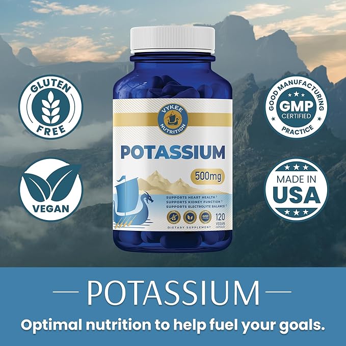 Potassium Citrate Capsules – High-Potency 500mg Potassium Per Serving | Supports Muscle Function, Electrolyte Balance & Heart Health | Vegan, Non-GMO, 120 Capsules