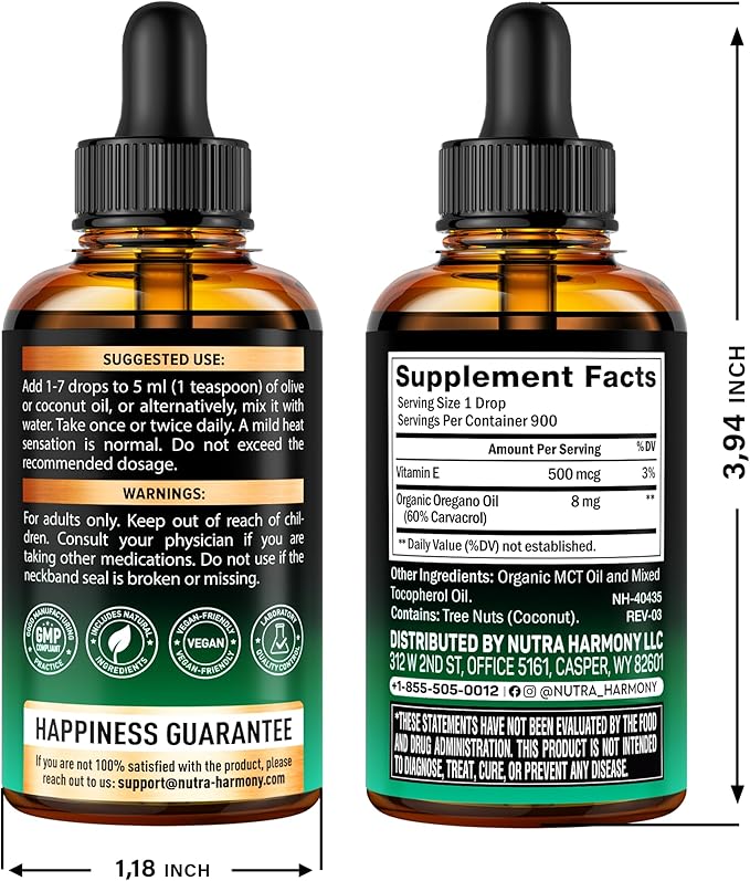 USDA Organic Oil of Oregano - Liquid Drops with Vitamin E - Made in USA - Supplement for Immune Support, Digestion Health & Antioxidant - Non-GMO, Natural, Vegan - As Pills, Capsules, Softgels 1 fl oz