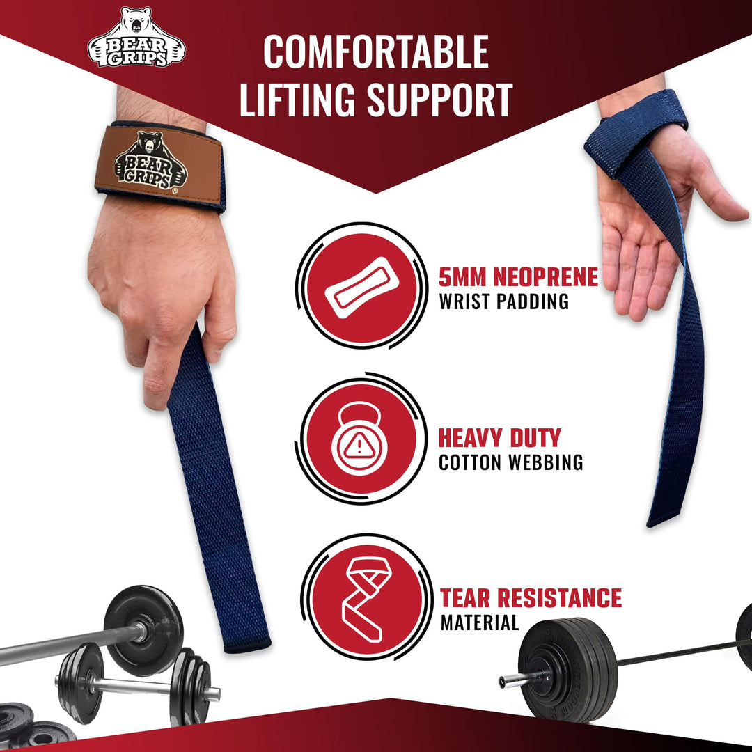 Bear Grips Lifting Straps Gym, Wrist Straps for Weightlifting, Gym Straps, Weightlifting Straps, Deadlift Straps, Weight Lifting Straps for Men, Weight Straps Lifting Women, 2 Lifting Strap Navy Blue