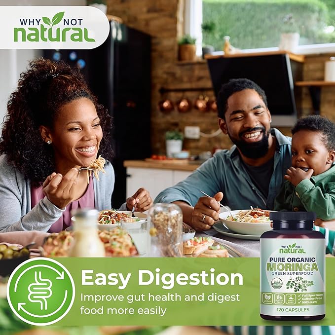 Why Not Natural Organic Moringa Pure Capsules - Green superfood Powder Supplement Pills - Maringa