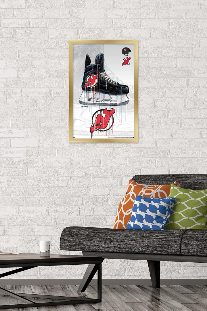 Trends International NHL New Jersey Devils - Drip Skate 21 Wall Poster, 14.725" x 22.375", Gold Framed Version