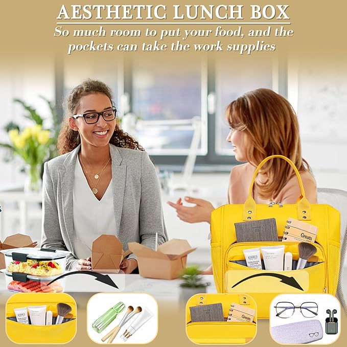 TuErCao Yellow Lunch Box for Women Insulated Lunch Bag for Young Ladies Lunch Tote Bag