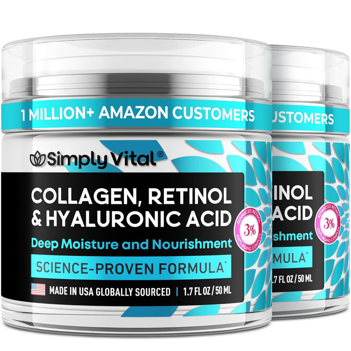 Anti-Aging Retinol Cream | Collagen & Hyaluronic Acid | Daily Moisturizer - 3.38 fl oz