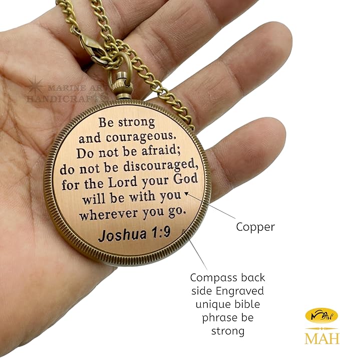 Bible Verse Brass Compass – “Be Strong and Courageous” (Joshua 1:9) | Christian Gift for Graduation, Baptism, Confirmation – Religious Keepsake for Boys, Girls, Teens, Men, Pastors & Church Events