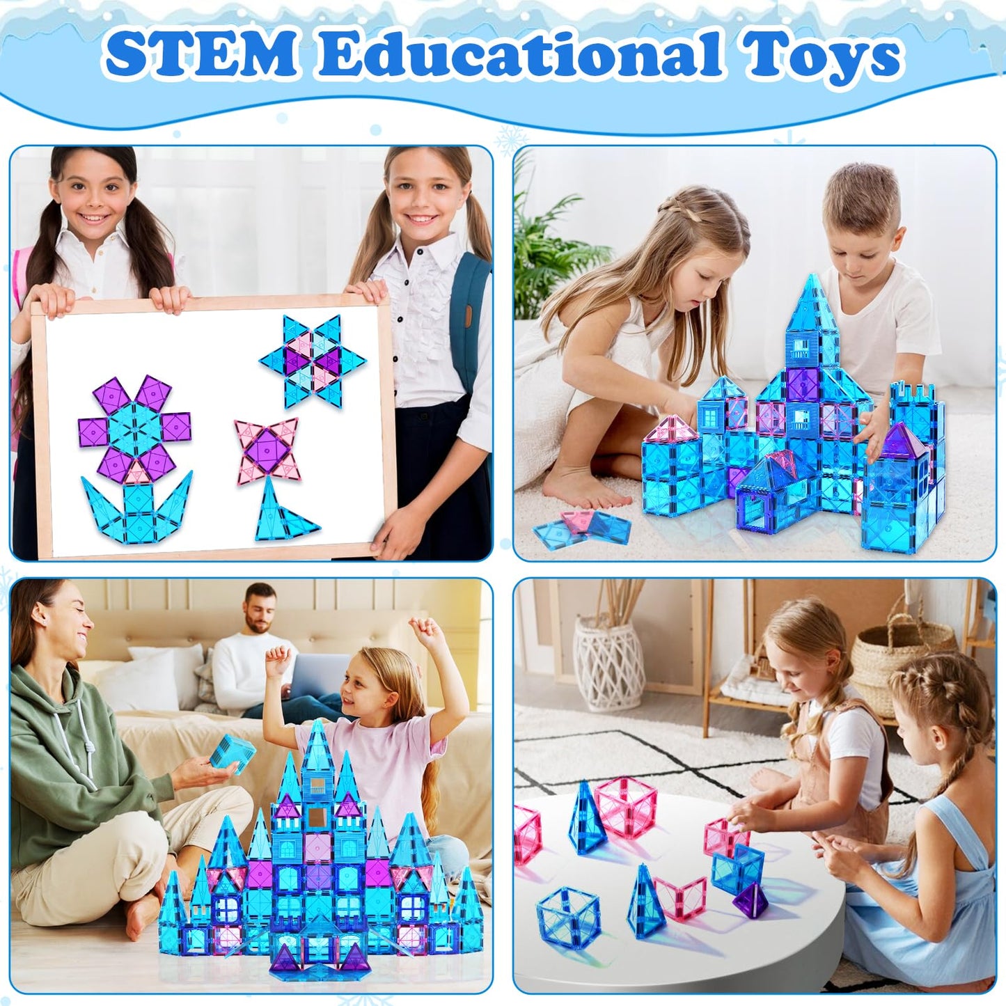 100PC Magnetic Tiles for Kids 3+ Year Old Boys Girls Magnetic Building Blocksd 3D Princess Castle Toy Age 3-4 STEM/Sensory/Montessori Toy Toddler Educational Birthday Gift for Preschool Creative Play