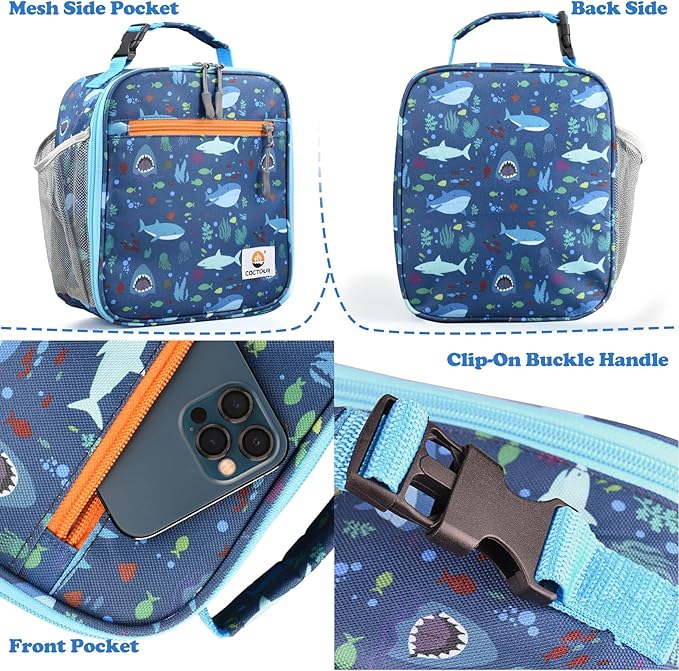 Lunch Box Kids,Premium Insulated Lunch Bag for Girls Boys,Soft Bag Mini Cooler Back to School Thermal Reusable Lunch Bag for Work School Picnic (Shark)