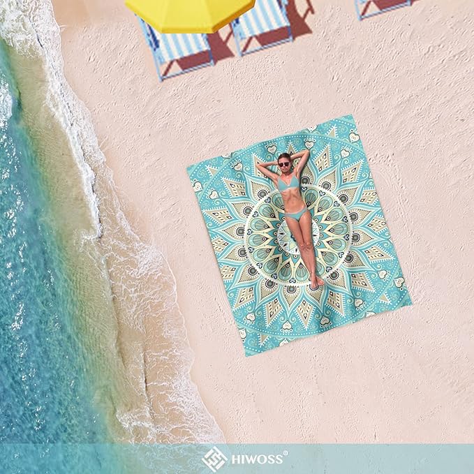 Beach Blanket Waterproof Sandproof Oversized 95”x 80”,Sand Free Beach Mat with Corner Pockets,Portable Mesh Bag for Beach Festival,Picnic,Travel and Outdoor Camping (Tealish Green)